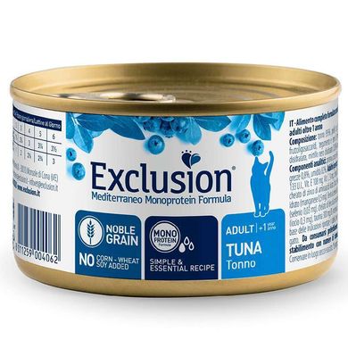 Exclusion (Эксклюжн) Noble Grain Cat Adult Tuna - Консервированный монопротеиновый корм с тунцом для взрослых котов 85 г