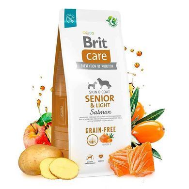 Brit Care (Бріт Кеа) Dog Grain-free Senior & Light - Сухий беззерновий корм з лососем для старіючих собак, 1 кг
