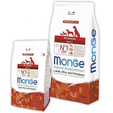 Monge (Монж) Natural Superpremium All breeds Adult lamb & rice - Сухой корм с ягненком, рисом и картофелем для взрослых собак-аллергиков всех пород 2,5 кг