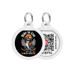 Адресник для собак и котов металлический WAUDOG Smart ID c QR паспортом, рисунок "Ездить, чтобы жить", круг, Д 25 мм