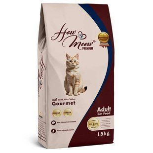 How Meow (Хоу Меоу) Gourmet Adult Cat - Сухий повнораціонний корм з ягням, куркою та рибою для дорослих котів, 15 кг