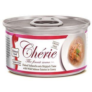 Cherie (Шері) Cat Yellowfin mix Skipjack Tuna with Wild Salmon Entrеes in Gravy - Вологий корм з тунцем та лососем для дорослих котів (шматочки в соусі) 80 г