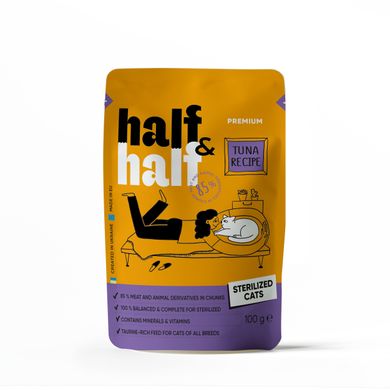 Half&Half (Хаф энд Хаф) влажный корм для стерилизованных кошек, кусочки с тунцом в соусе в форме пауча, 100 г