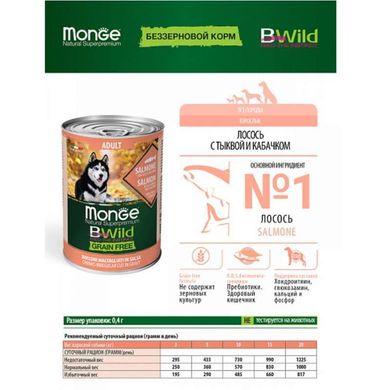 Monge (Монж) BWild Grain Free Wet Salmon Adult - Консервированный корм из лосося с тыквой и кабачками для собак всех пород (кусочки в соусе) 400 г