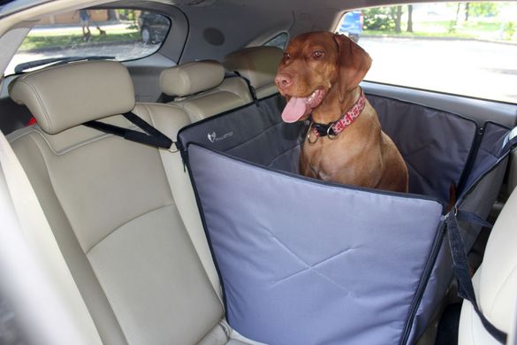 Haustier (Хаустиер) Happy Travel - Автогамак Трансформер для собак на заднее сидение автомобиля с защитой дверей, серый