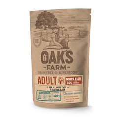 Oak's Farm (Оакс Фарм) Grain Free White Fish Adult Cat - Сухой беззерновой корм с белой рыбой для взрослых кошек от 1 года 400 г