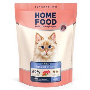 Home Food (Хоум Фуд) Сухий корм &laquo;Ягня і лосось&raquo; для дорослих котів з чутливим травленням, 400 г