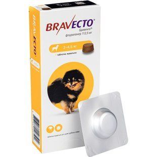 Bravecto (Бравекто) by MSD Animal Health - Противопаразитарные жевательные таблетки от блох и клещей для собак (1 таблетка) 2-4,5 кг