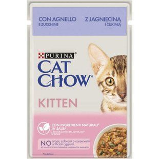 Cat Chow (Кэт Чау) Kitten &ndash; Влажный корм с ягненком и цуккини для котят (кусочки в желе) 85 г