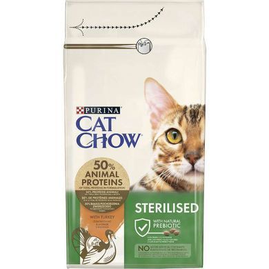 Cat Chow (Кэт Чау) Sterilised - Сухой корм с индейкой для кастрированных котов и стерилизованных кошек, 15 кг