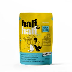 Half&Half (Хаф енд Хаф) вологий корм для дорослих кішок, шматочки з лососем у желе у формі павуча, 100 г