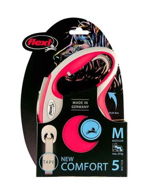 Flexi (Флекси) New Comfort М - Поводок-рулетка для собак средних пород, лента (5 м, до 25 кг) М Голубой / Серый