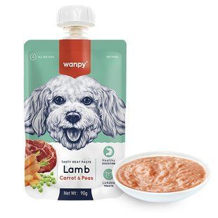 Wanpy (Ванпи) lamb carrot & pea - лакомство крем-пюре ягненка с морковью жидкий корм для собак, 90 г