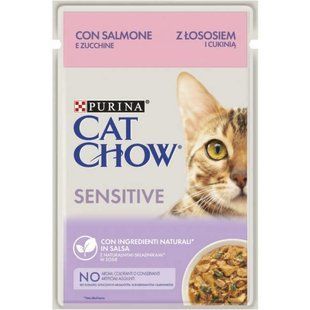 Cat Chow (Кэт Чау) Sensitive &ndash; Влажный корм с лососем и цуккини для котов с чувствительным пищеварением (кусочки в желе) 85 г