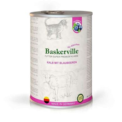 Baskerville (Баскервиль) Kalb Mit Blaubeeren - Консервированный корм супер-премиум класса с телятиной и черникой для котят всех пород 400 г