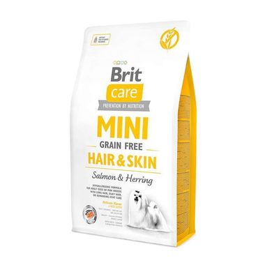 Brit Care (Брит Кеа) Mini Grain Free Hair & Skin - Сухой беззерновой корм с лососем и сельдью для взрослых длинношерстных собак миниатюрных пород 400 г