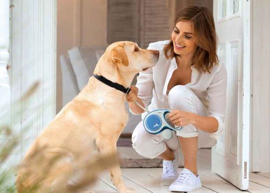 Flexi (Флексі) New Comfort М - Повідець-рулетка для собак середніх порід, стрічка (5 м, до 25 кг) М Блакитний / Сірий