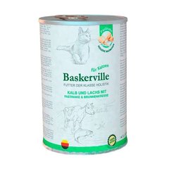 Baskerville (Баскервиль) Консервированный корм класса холистик с телятиной и лососем, с пастернаком и кресс-салатом для взрослых котов 400 г