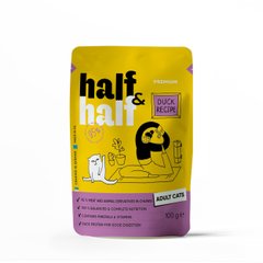 Half&Half (Хаф енд Хаф) вологий корм для дорослих кішок, шматочки з качкою в соусі у формі павуча, 100 г