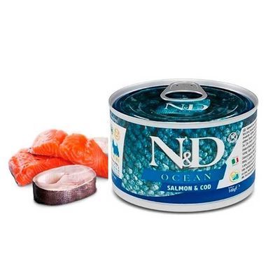 Farmina (Фарміна) N&D Ocean Salmon & Cod Adult Mini &ndash; Беззерновий консервований корм з лососем та тріскою для дорослих собак дрібних порід, 140 г