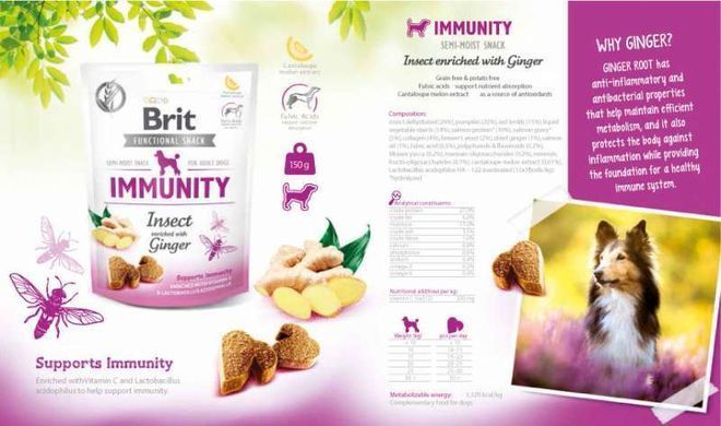 Brit Care (Бріт Кеа) Dog Functional Snack Immunity Insect &ndash; Функціональні ласощі з комахами й імбиром для імунітету дорослих собак всіх порід, 150 г