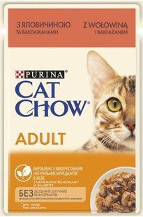 Cat Chow (Кэт Чау) Adult Cat &ndash; Влажный корм c говядиной и баклажанами для взрослых котов (кусочки в желе) 85 г