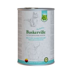 Baskerville (Баскервіль) Консервований корм з олениною, кроликом і котячою м'ятою класу холістік для дорослих котів 400 г