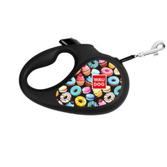 Collar (Коллар) WAUDOG Roulette Leash - Поводок-рулетка для собак с рисунком "Пончики" XS Черный