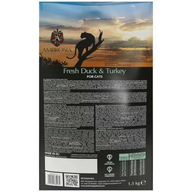 Ambrosia (Амброзія) Grain Free Cat Fresh Duck & Turkey - Сухий беззерновий корм зі свіжою качкою та індичкою для стерилізованих котів, 1.5 кг