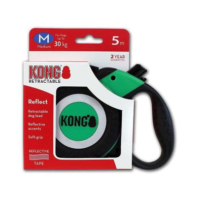 KONG (Конг) Reflect L - Поводок-рулетка для больших пород собак со светоотражателями L Зеленый