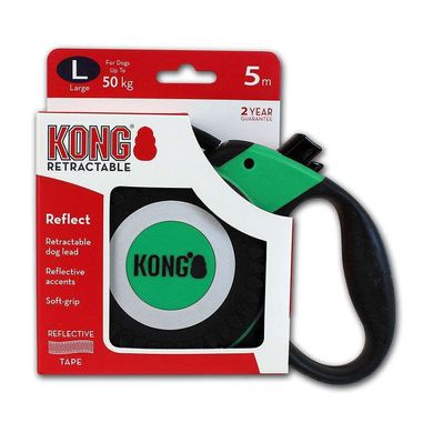 KONG (Конг) Reflect L - Поводок-рулетка для больших пород собак со светоотражателями L Зеленый