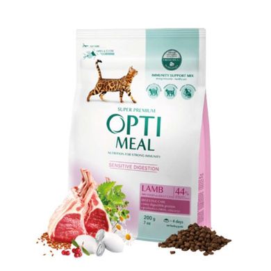 OptiMeal (ОптиМил) Lamb Sensitive Digestion Cat – Сухой корм с ягнёнком для кошек с чувствительным пищеварением 200 г