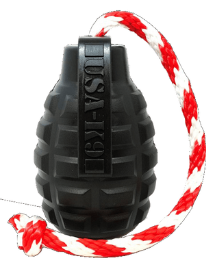 SodaPup (Сода Пап) USA-K9 Grenade Reward Toy &ndash; Жевательная игрушка-диспенсер для лакомств Граната с канатом из суперпрочного материала для собак M Красный