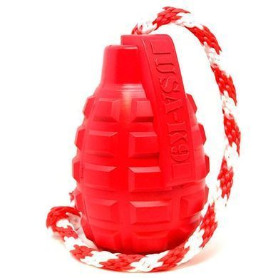 SodaPup (Сода Пап) USA-K9 Grenade Reward Toy &ndash; Жевательная игрушка-диспенсер для лакомств Граната с канатом из суперпрочного материала для собак M Красный
