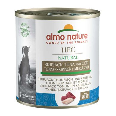Almo Nature (Альмо Натюр) HFC Natural Adult Dog Skipjack Tuna&Cod - Консервований корм зі смугастим тунцем та тріскою для дорослих собак (шматочки в соусі) 290 г