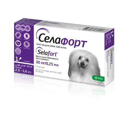 Selafort (Селафорт) Spot-on - капли от внешних и внутренних паразитов для собак 2,6-5 кг
