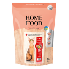 Гипоаллергенный беззерновой сухой корм HOME FOOD (Хоум фуд) для взрослых котов - Утиное филе с грушей 1.6 кг