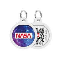 Адресник для собак и котов металлический WAUDOG Smart ID c QR паспортом, рисунок "NASA21", круг, Д 25 мм