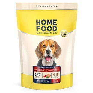 Home Food (Хоум Фуд) Adult Medium/Maxi - Сухий беззерновой гіпоалергенний корм з качкою та нутом для дорослих собак середніх й великих порід, 1,6 кг