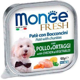 Monge (Монж) Dog Fresh Chicken&Vegetables &ndash; Консервированный корм с курицей и овощами для собак (кусочки в паштете), 32x100 г (box)