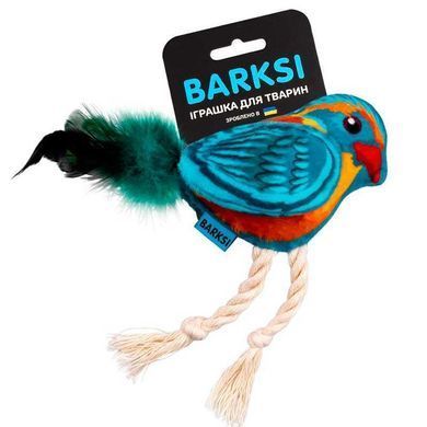Barksi (Баркси) - Мягкая игрушка Птичка с колокольчиком и перьями для кошек и собак мелких пород, 12х10 см