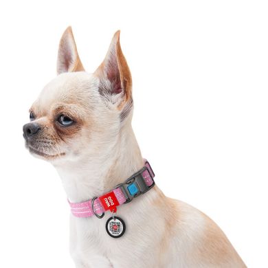 Collar (Коллар) WAUDOG Re-cotton - Нашийник світло-відбиваючий для собак з відновленої бавовни 1,5х23-35 см Рожевий