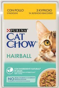 Cat Chow (Кэт Чау) Hairball &ndash; Влажный корм с курицей и зеленой фасолью для выведения шерсти у котов (кусочки в подливке) 85 г
