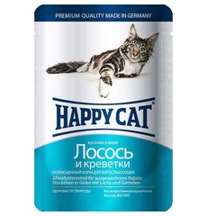 Happy Cat (Хеппі Кет) Консервований корм з лососем і креветками для котів (шматочки в желе) 100 г