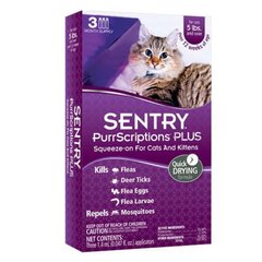 Sentry (Сентрі) PurrScriptions Plus - Протипаразитарні краплі для котів вагою від 2,2 кг від бліх, кліщів, гельмінтів, 1 піпетка 1 пипетка