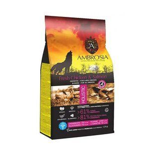 Ambrosia (Амброзия) Grain Free - Сухой беззерновой корм с курицей и свежим лососем для щенков крупных пород, 2 кг