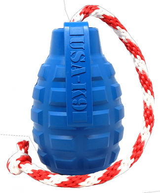 SodaPup (Сода Пап) Usa-K9 Grenade Reward Toy &ndash; Жевательная игрушка-диспенсер для лакомств Граната с канатом из суперпрочного материала для собак, Синий, M