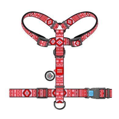 Collar (Коллар) WAUDOG Nylon - Анатомічна H-подібна шлея для собак з малюнком "Етно червоний" і QR паспортом M/40-70х50-80 см