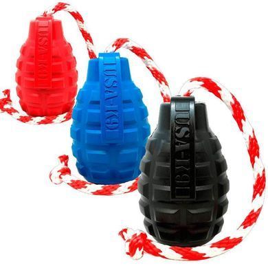 SodaPup (Сода Пап) Usa-K9 Grenade Reward Toy &ndash; Жевательная игрушка-диспенсер для лакомств Граната с канатом из суперпрочного материала для собак, Синий, M