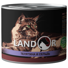 Landor (Ландор) Cat Agein Veal&Herring - Консервированный корм с телятиной и сельдью для пожилых кошек 200 г